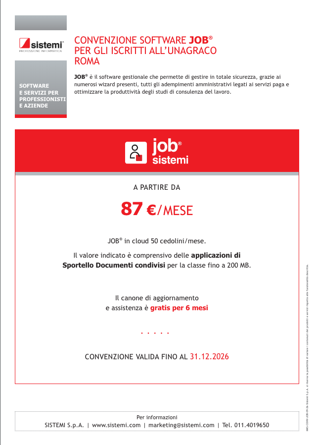 Anteprima della convenzione Sistemi S.p.A. per il software JOB