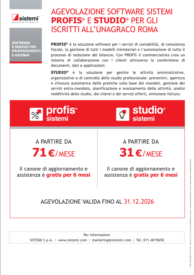 Anteprima della convenzione Sistemi S.p.A. per i software PROFIS e STUDIO